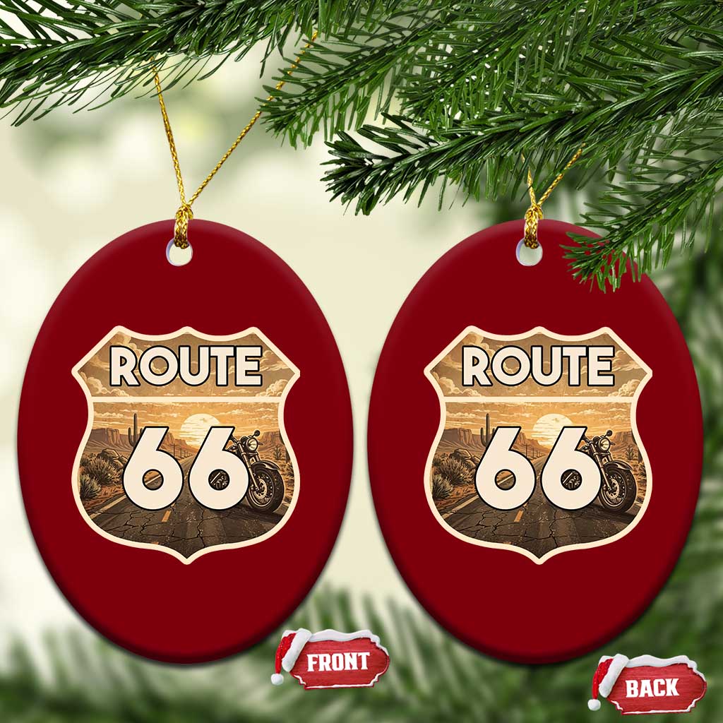 Vintage Motorcycle Road Trip Route Highway 66 Ceramic Ornament Open Road Adventure TS12 Print Your Wear
