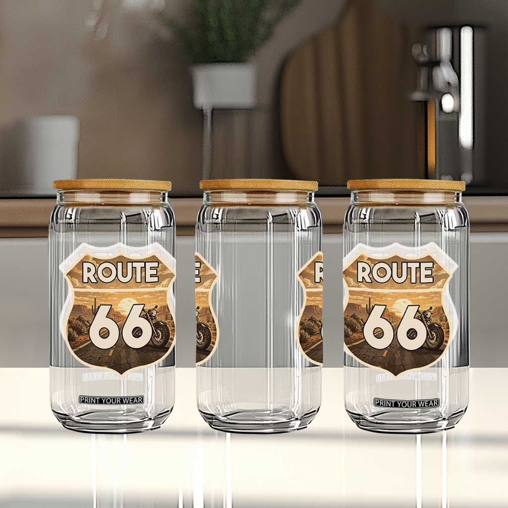 Vintage Motorcycle Road Trip Route Highway 66 Glass Can Open Road Adventure TS12 Print Your Wear