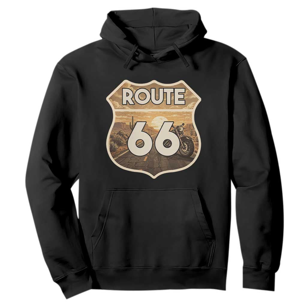 Vintage Motorcycle Road Trip Route Highway 66 Hoodie Open Road Adventure TS12 Black Print Your Wear