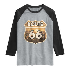 Vintage Motorcycle Road Trip Route Highway 66 Raglan Shirt Open Road Adventure TS12 Heather Gray Black Print Your Wear