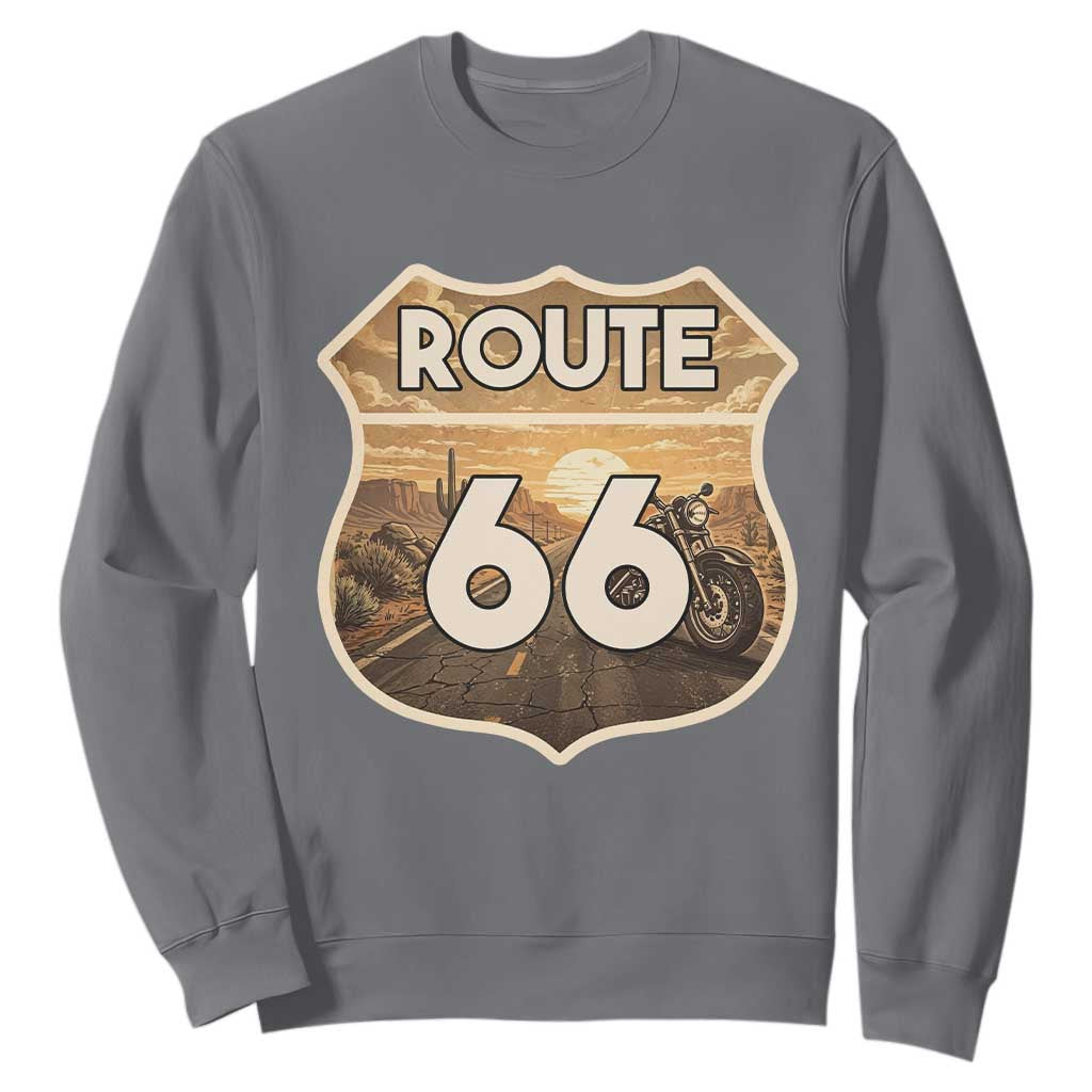 Vintage Motorcycle Road Trip Route Highway 66 Sweatshirt Open Road Adventure TS12 Charcoal Print Your Wear