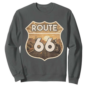 Vintage Motorcycle Road Trip Route Highway 66 Sweatshirt Open Road Adventure TS12 Dark Heather Print Your Wear