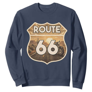 Vintage Motorcycle Road Trip Route Highway 66 Sweatshirt Open Road Adventure TS12 Navy Print Your Wear