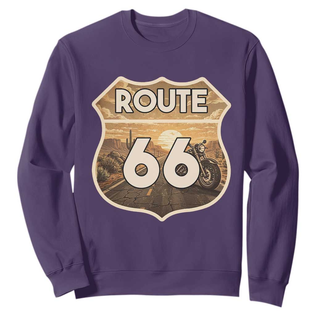 Vintage Motorcycle Road Trip Route Highway 66 Sweatshirt Open Road Adventure TS12 Purple Print Your Wear