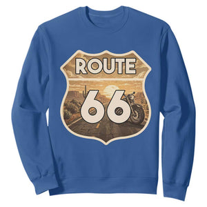 Vintage Motorcycle Road Trip Route Highway 66 Sweatshirt Open Road Adventure TS12 Royal Blue Print Your Wear