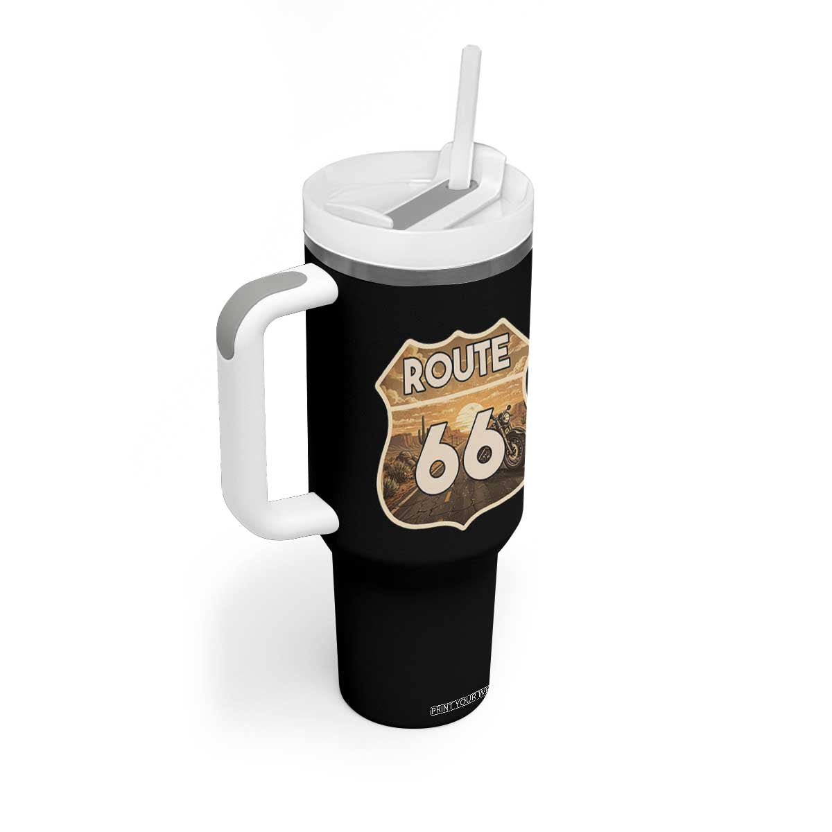Vintage Motorcycle Road Trip Route Highway 66 Tumbler With Handle Open Road Adventure TS12 Print Your Wear
