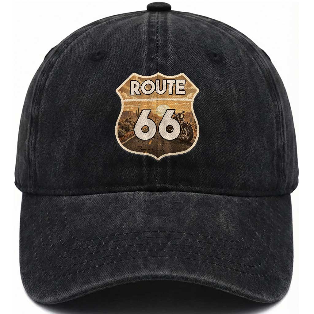 Vintage Motorcycle Road Trip Route Highway 66 Washed Cotton Baseball Cap Open Road Adventure TS12 Print Your Wear