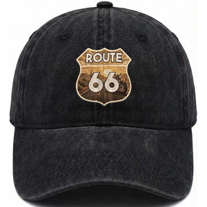 Vintage Motorcycle Road Trip Route Highway 66 Washed Cotton Baseball Cap Open Road Adventure TS12 Print Your Wear