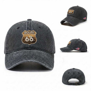 Vintage Motorcycle Road Trip Route Highway 66 Washed Cotton Baseball Cap Open Road Adventure TS12 Washed Cap Universal Fit Dark Gray Print Your Wear