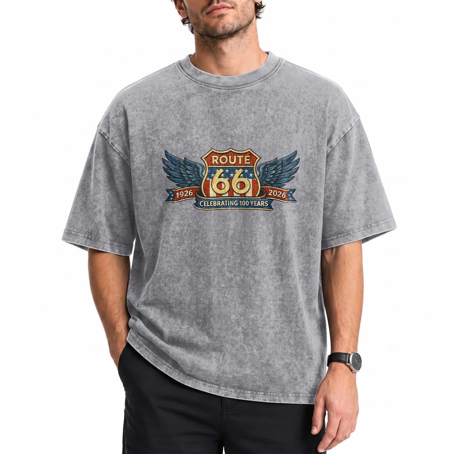 Route Highway 66 Centennial Washed Cotton T-Shirt 100 Years Of The Mother Road