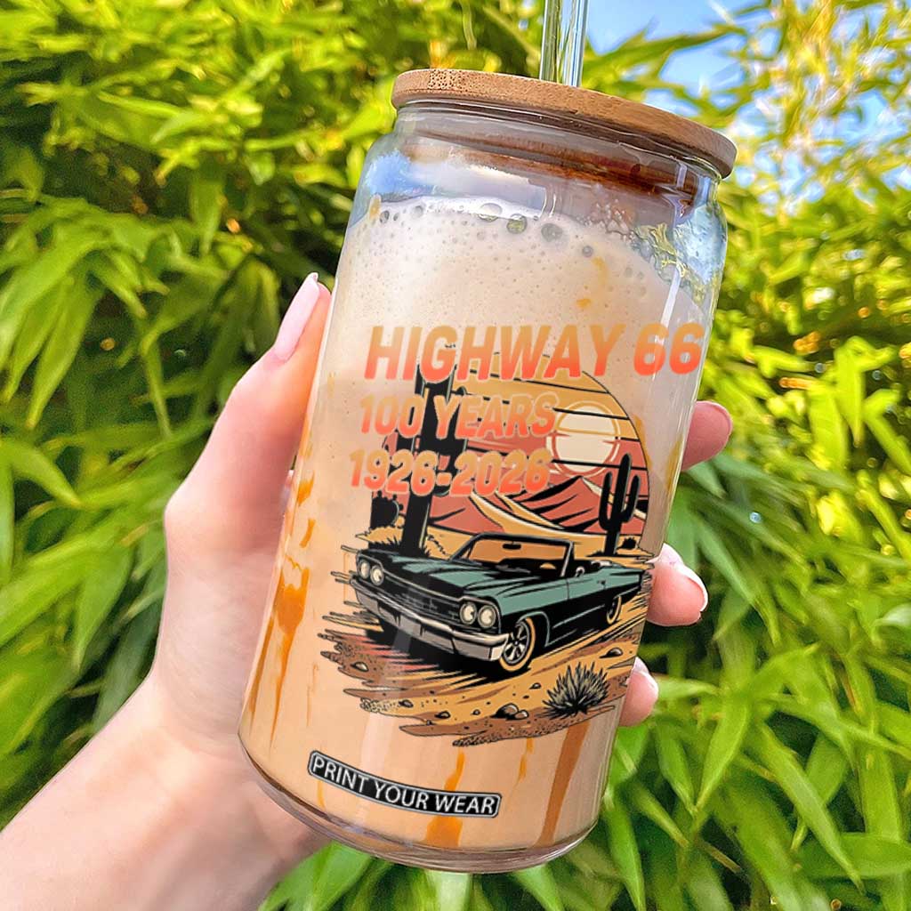 Route Highway 66 Centennial Glass Can 100 Year Road Trip Adventure TS12 Black Print Your Wear