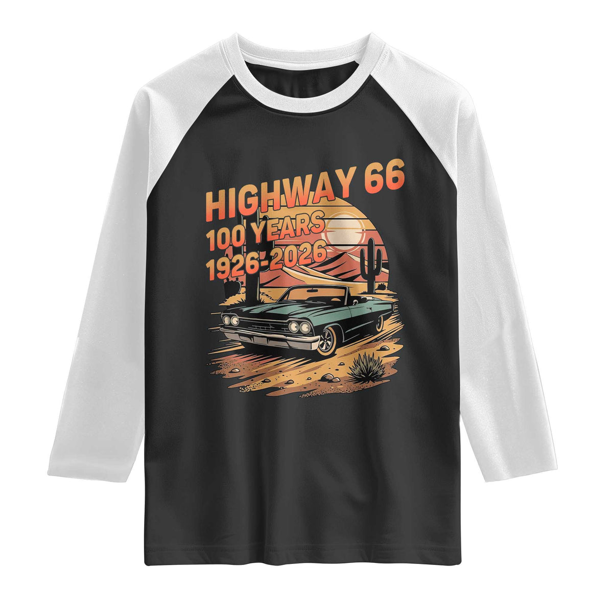 Route Highway 66 Centennial Raglan Shirt 100 Year Road Trip Adventure TS12 Black White Print Your Wear