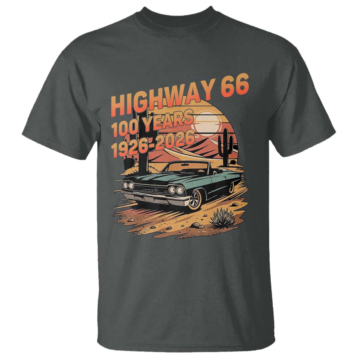Route Highway 66 Centennial T Shirt 100 Year Road Trip Adventure TS12 Dark Heather Print Your Wear