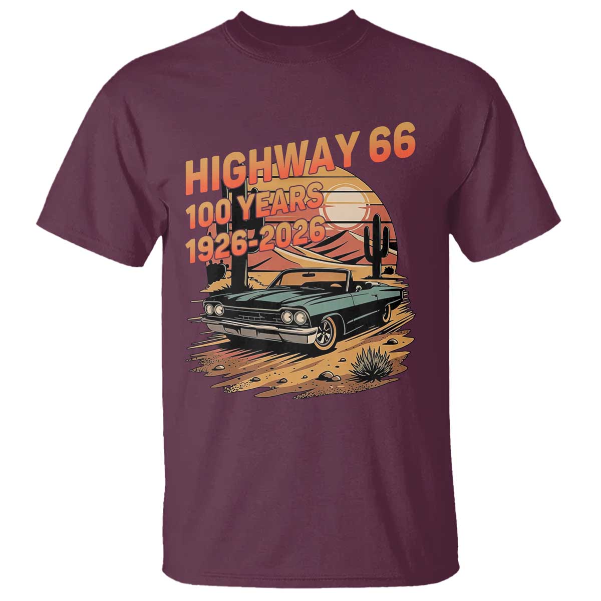 Route Highway 66 Centennial T Shirt 100 Year Road Trip Adventure TS12 Maroon Print Your Wear