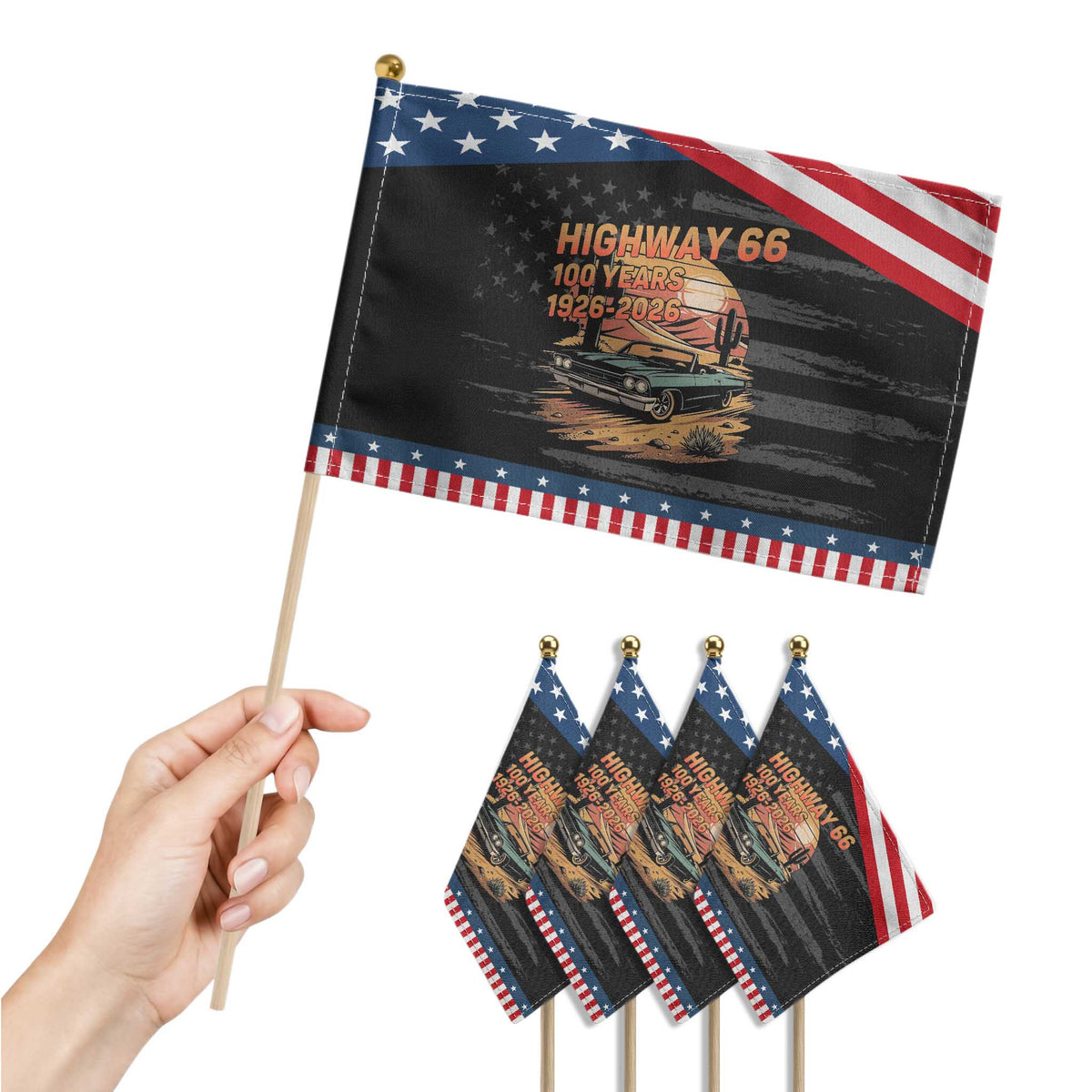 Route Highway 66 Centennial Patriotic Handheld Flag 100 Year Road Trip Adventure TS12 Print Your Wear