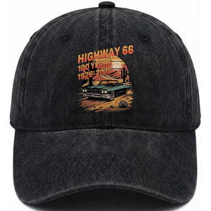 Route Highway 66 Centennial Washed Cotton Baseball Cap 100 Year Road Trip Adventure TS12 Print Your Wear
