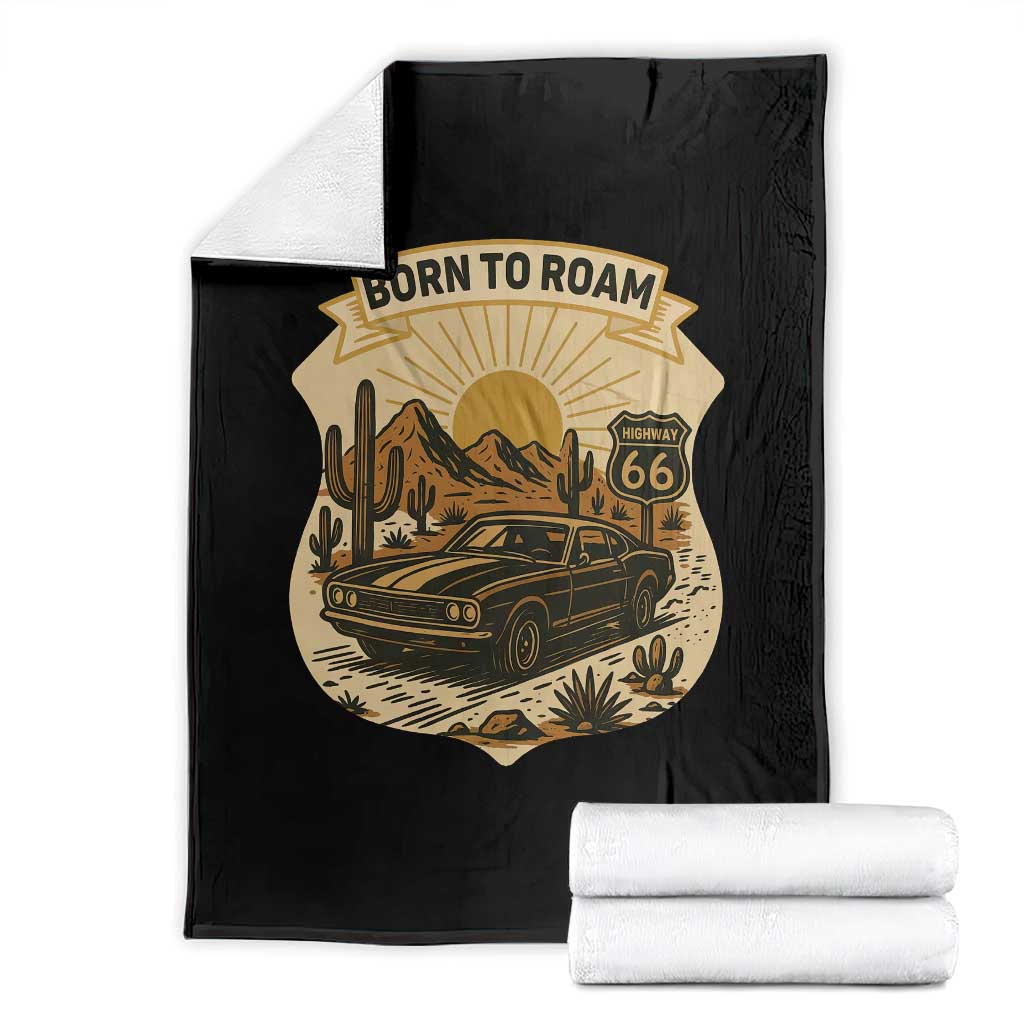 Vintage Muscle Car Route Highway 66 Throw Blanket Born To Roam Road Trip TS12 Black Print Your Wear