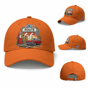 Retro Route Highway 66 Baseball Cap Boho Wildflower Americana Floral TS12 Baseball Cap Universal Fit Orange Print Your Wear
