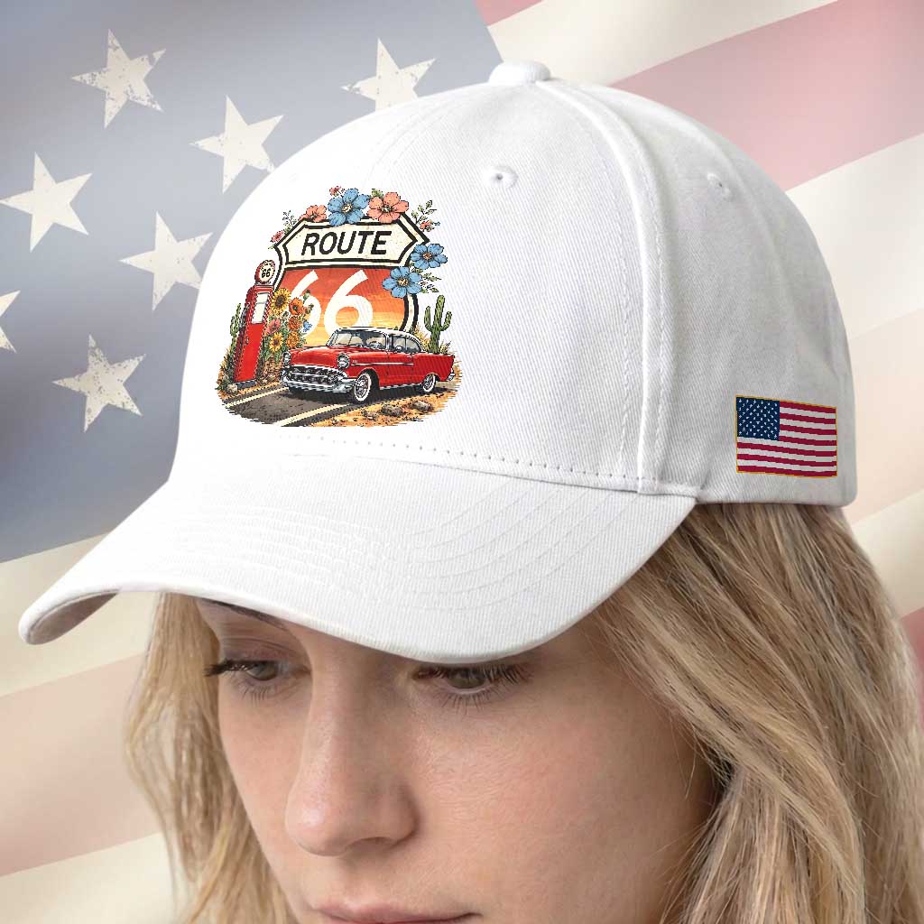 Retro Route Highway 66 Baseball Cap Boho Wildflower Americana Floral TS12 Print Your Wear