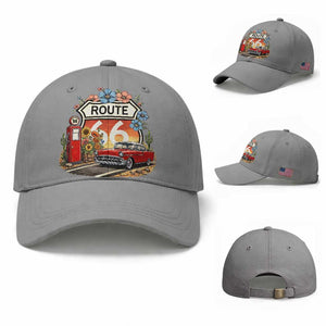 Retro Route Highway 66 Baseball Cap Boho Wildflower Americana Floral TS12 Baseball Cap Universal Fit Sport Gray Print Your Wear