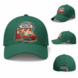 Retro Route Highway 66 Baseball Cap Boho Wildflower Americana Floral TS12 Baseball Cap Universal Fit Irish Green Print Your Wear