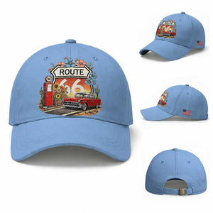 Retro Route Highway 66 Baseball Cap Boho Wildflower Americana Floral TS12 Baseball Cap Universal Fit Light Blue Print Your Wear
