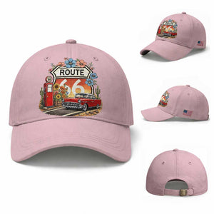 Retro Route Highway 66 Baseball Cap Boho Wildflower Americana Floral TS12 Baseball Cap Universal Fit Light Pink Print Your Wear