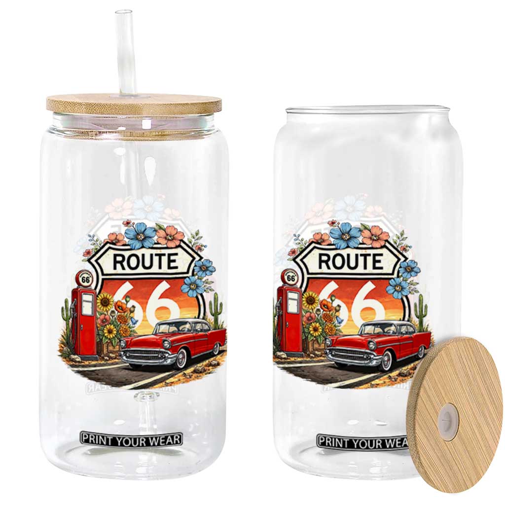 Retro Route Highway 66 Glass Can Boho Wildflower Americana Floral TS12 Print Your Wear