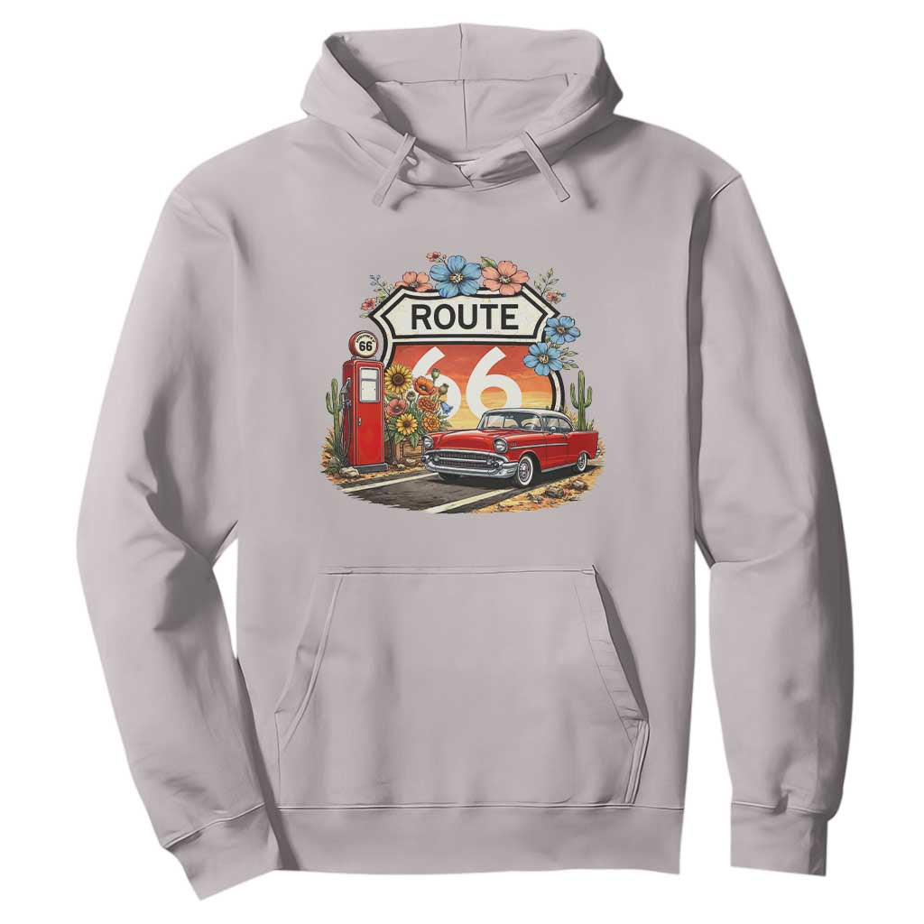 Retro Route Highway 66 Hoodie Boho Wildflower Americana Floral TS12 Ice Gray Print Your Wear