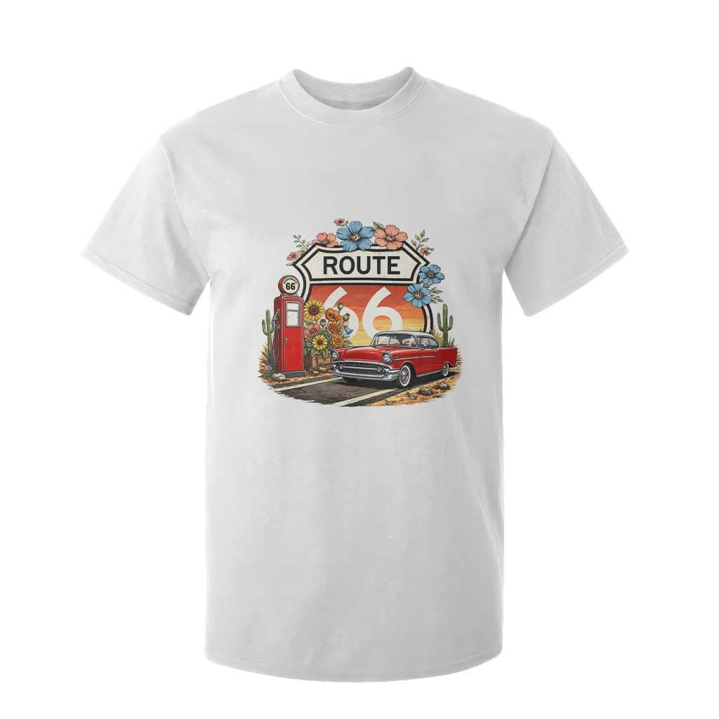Retro Route Highway 66 T Shirt For Kid Boho Wildflower Americana Floral TS12 White Print Your Wear