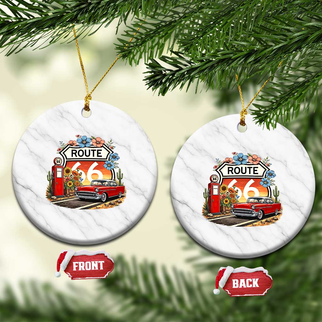 Retro Route Highway 66 Ceramic Ornament Boho Wildflower Americana Floral TS12 1pc White Marble Print Your Wear