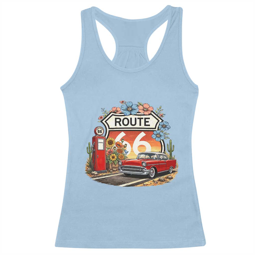 Retro Route Highway 66 Racerback Tank Top Boho Wildflower Americana Floral TS12 Light Blue Print Your Wear