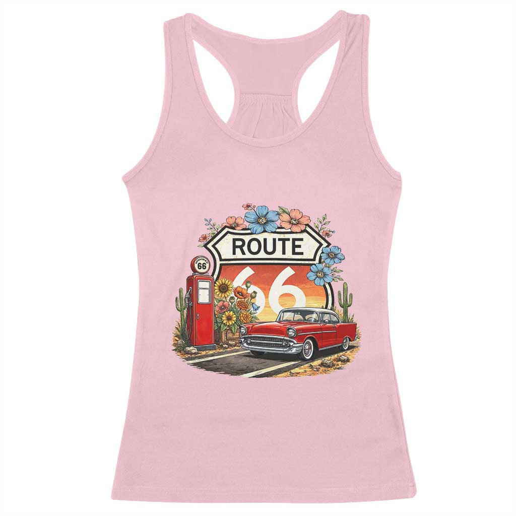 Retro Route Highway 66 Racerback Tank Top Boho Wildflower Americana Floral TS12 Light Pink Print Your Wear