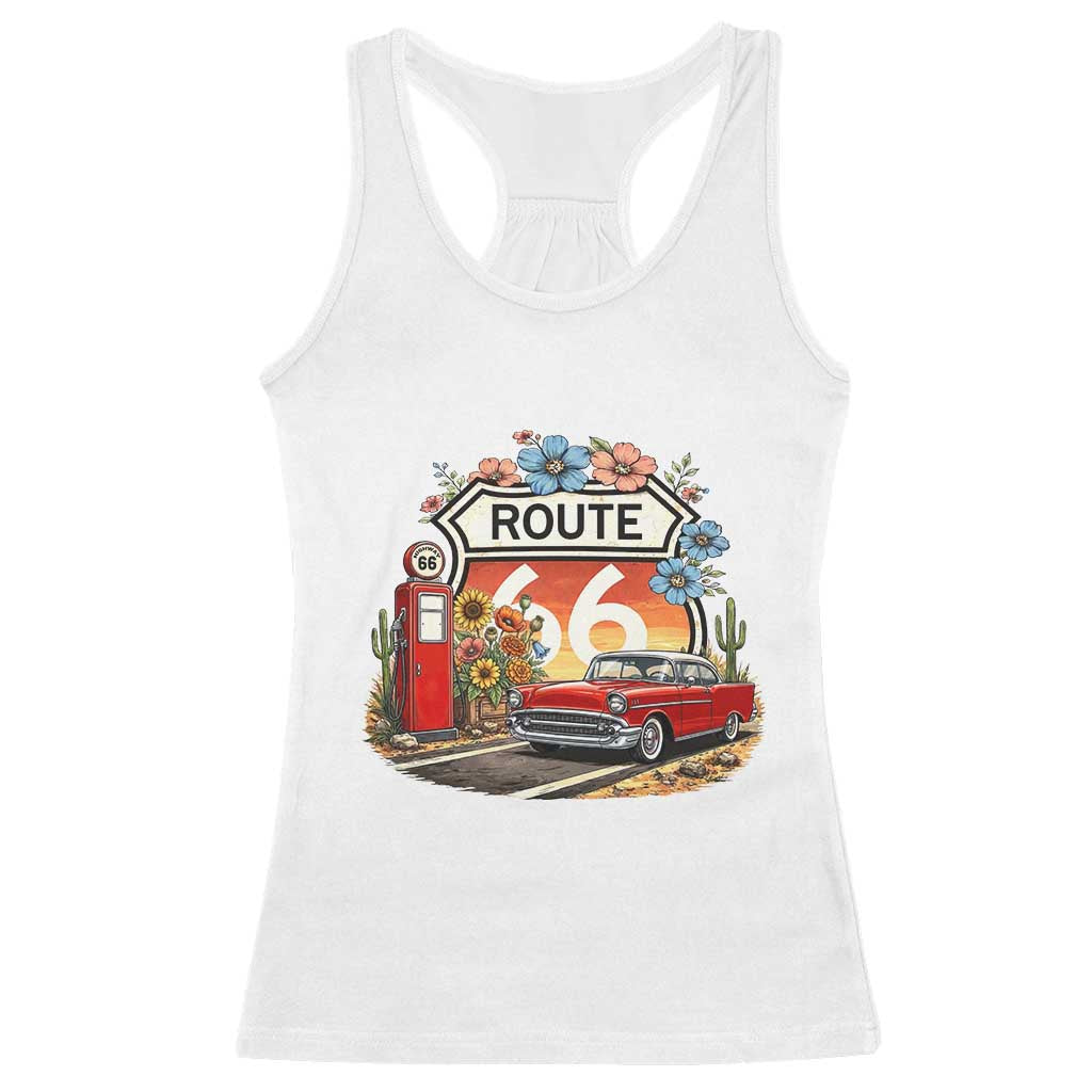 Retro Route Highway 66 Racerback Tank Top Boho Wildflower Americana Floral TS12 White Print Your Wear