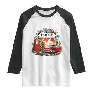 Retro Route Highway 66 Raglan Shirt Boho Wildflower Americana Floral TS12 White Black Print Your Wear