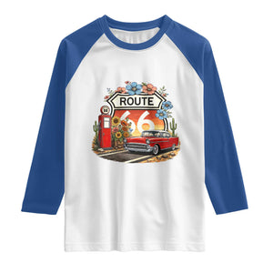 Retro Route Highway 66 Raglan Shirt Boho Wildflower Americana Floral TS12 White Royal Print Your Wear