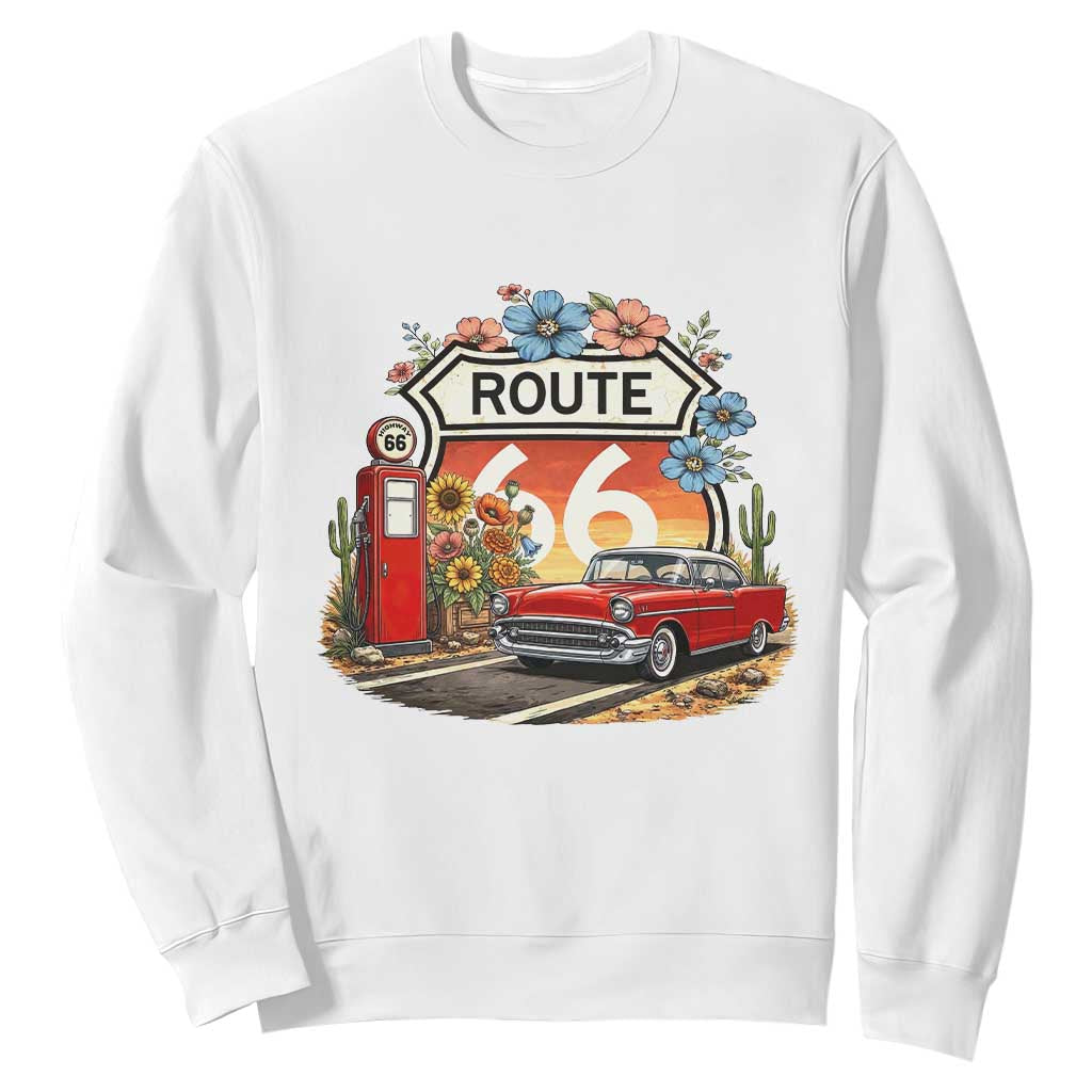 Retro Route Highway 66 Sweatshirt Boho Wildflower Americana Floral TS12 White Print Your Wear