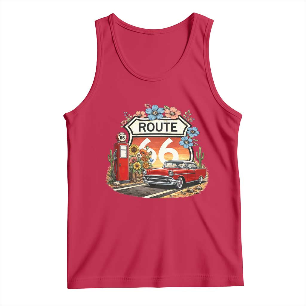 Retro Route Highway 66 Tank Top Boho Wildflower Americana Floral TS12 Red Print Your Wear