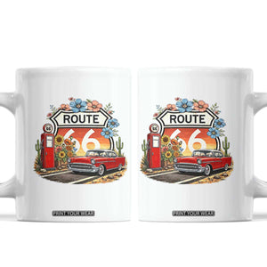 Retro Route Highway 66 Coffee Mug Boho Wildflower Americana Floral TS12 White Print Your Wear