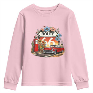 Retro Route Highway 66 Youth Sweatshirt Boho Wildflower Americana Floral TS12 Light Pink Print Your Wear