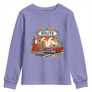 Retro Route Highway 66 Youth Sweatshirt Boho Wildflower Americana Floral TS12 Violet Print Your Wear