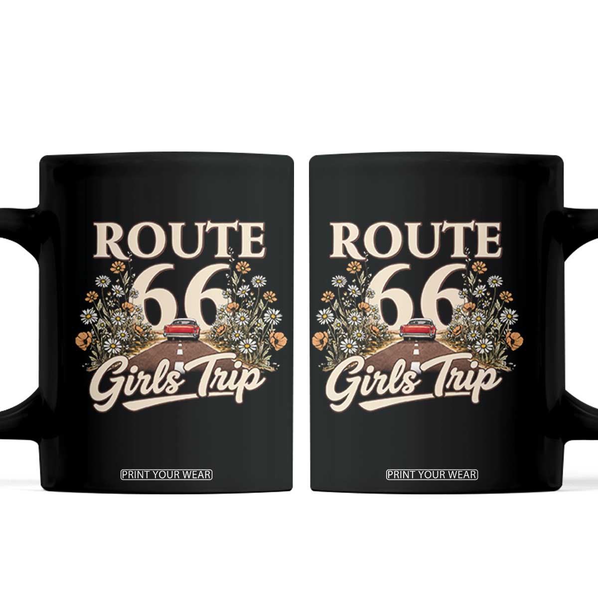 Retro Floral Route Highway 66 Girls Trip Road Trip Coffee Mug TS12 Black Print Your Wear