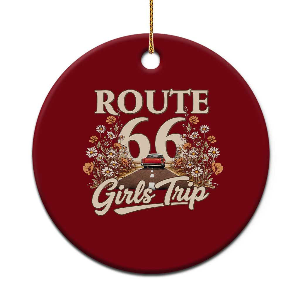 Retro Floral Route Highway 66 Girls Trip Road Trip Ceramic Ornament TS12 1pc Red Print Your Wear