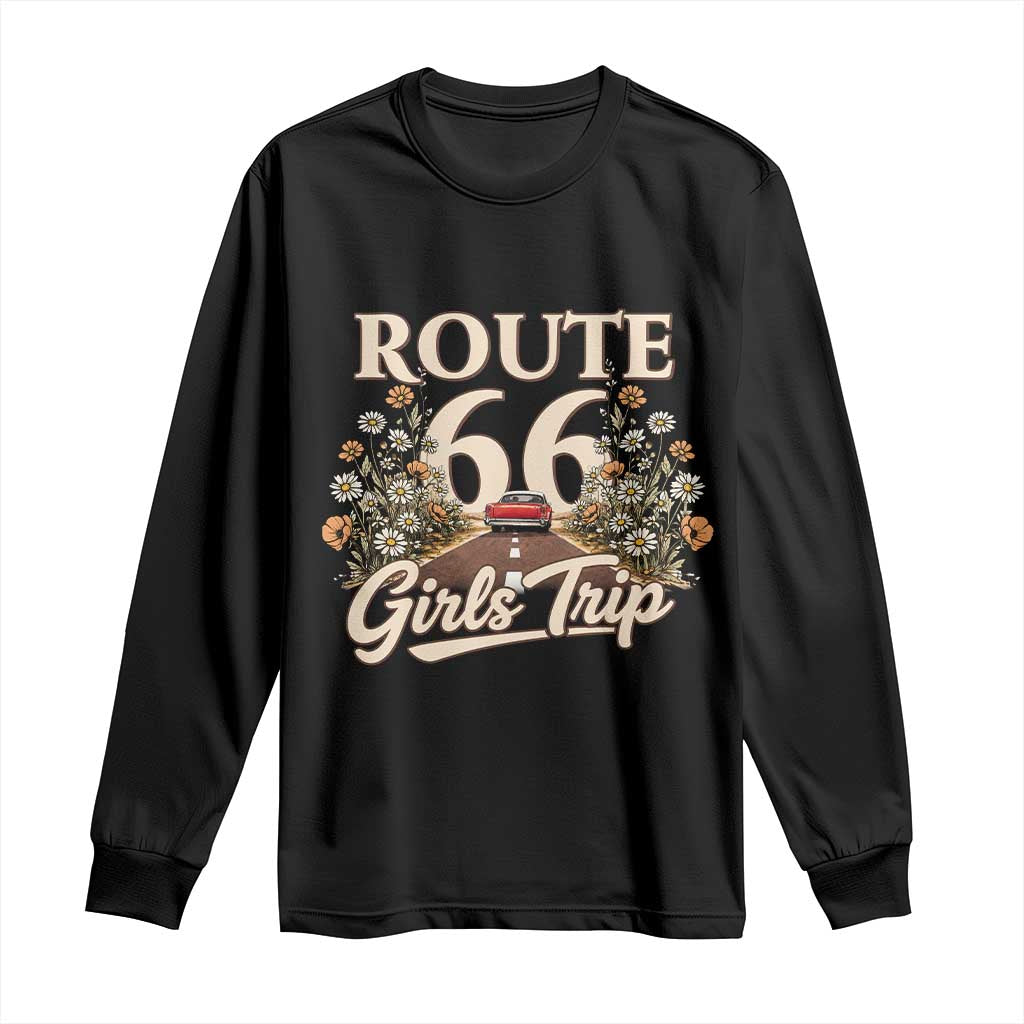 Retro Floral Route Highway 66 Girls Trip Road Trip Long Sleeve Shirt TS12 Black Print Your Wear