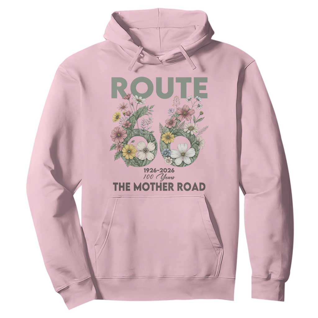 Route Highway 66 Hoodie Floral Centennial 100 Year Anniversary TS12 Light Pink Print Your Wear