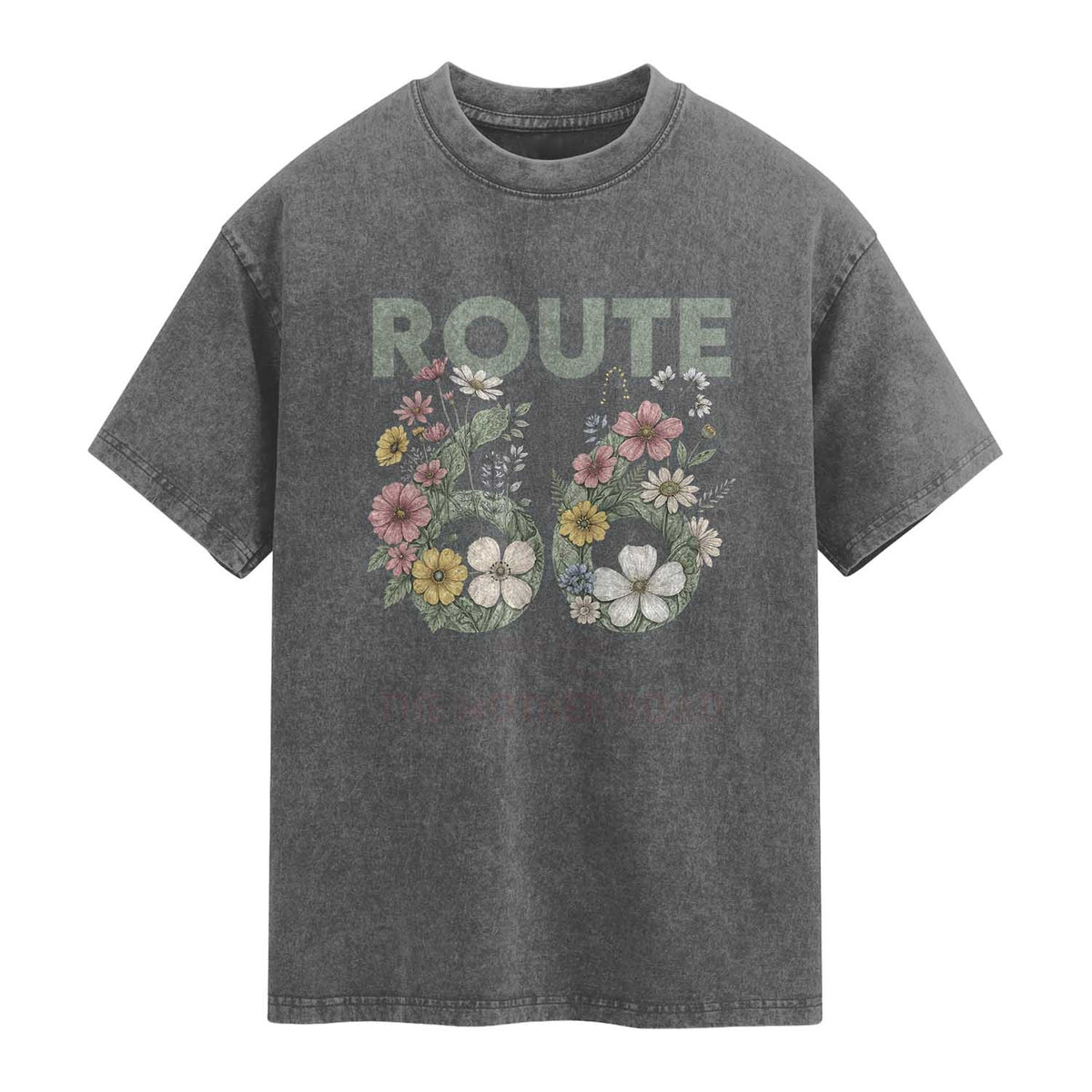 Route Highway 66 Washed Cotton T-Shirt Floral Centennial 100 Year Anniversary