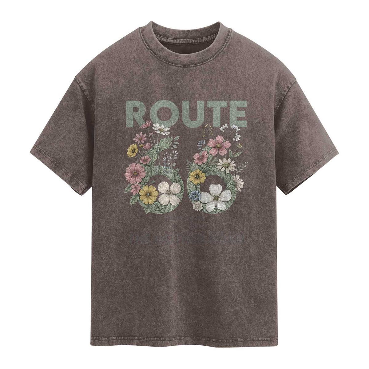 Route Highway 66 Washed Cotton T-Shirt Floral Centennial 100 Year Anniversary