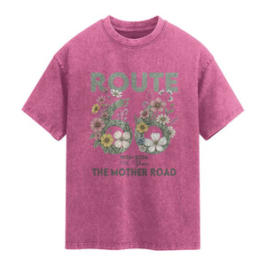 Route Highway 66 Washed Cotton T-Shirt Floral Centennial 100 Year Anniversary