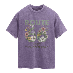 Route Highway 66 Washed Cotton T-Shirt Floral Centennial 100 Year Anniversary