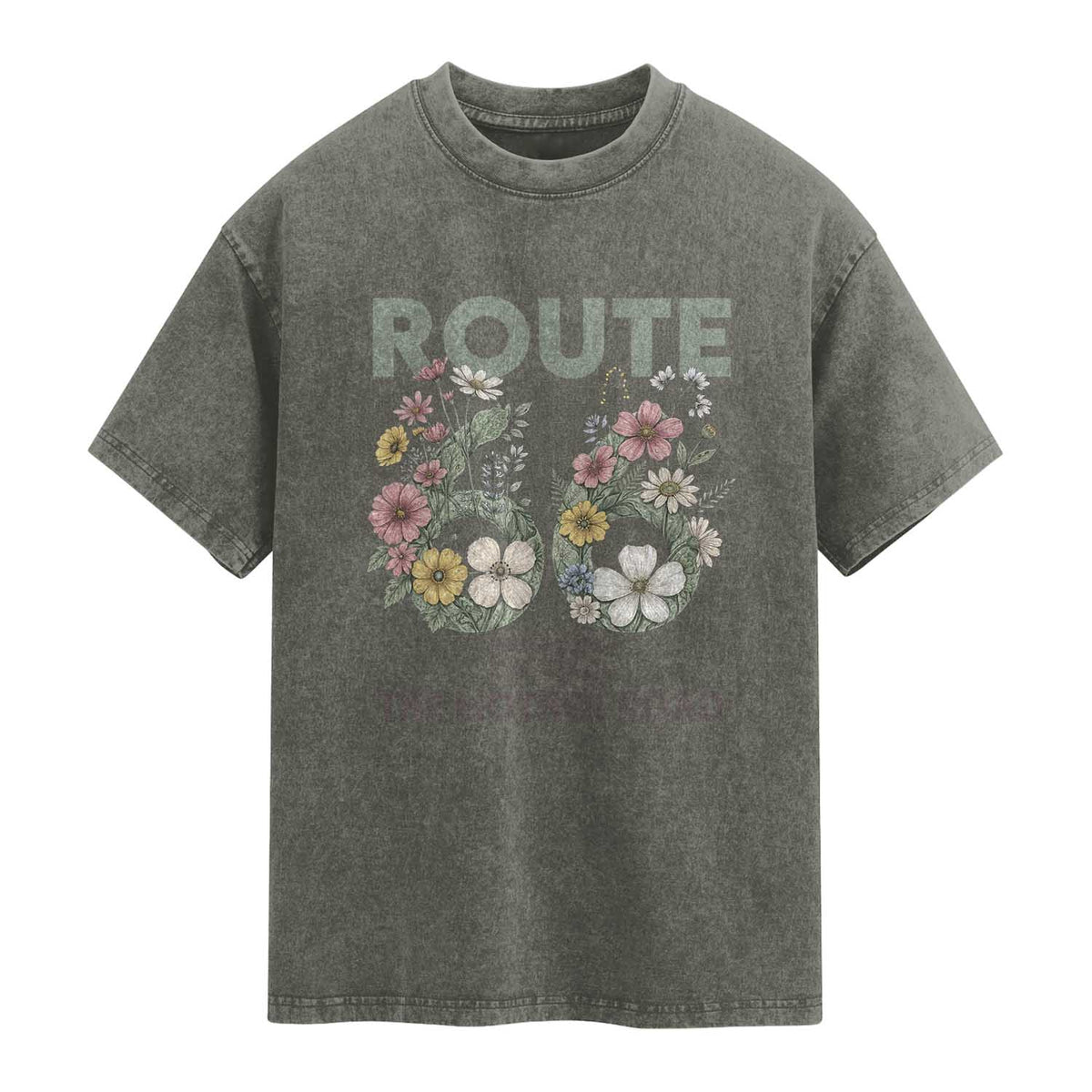 Route Highway 66 Washed Cotton T-Shirt Floral Centennial 100 Year Anniversary